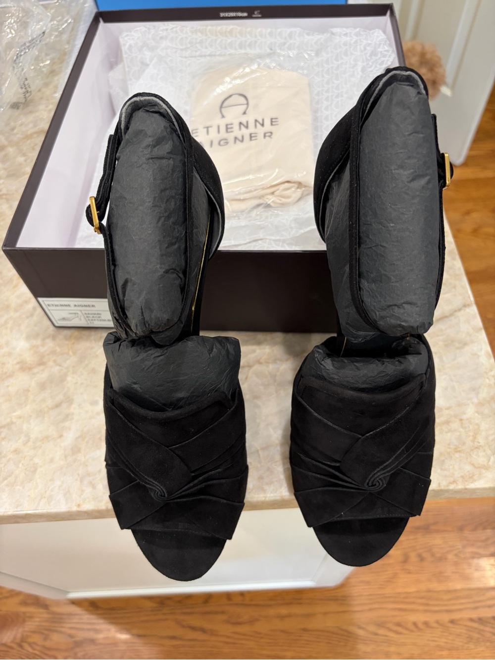 Etienne Aigner Sahari Black Suede Heels Size 11 NIB